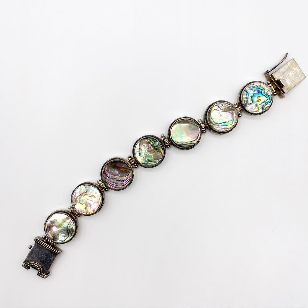 Chunky Abalone Sterling silver 925 round links bracelet 7”